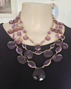 Joan Rivers Red Carpet Faceted tear drop & bezel set Amethyst lucite Necklace - Picture 1 of 11