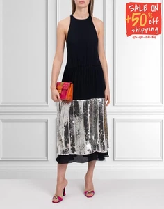 RRP€1400 TIBI Silk Midi Shift Dress US8 UK12 IT44 M Blue Sequins Pleated Lined - Picture 1 of 8