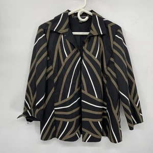 Ellen Tracy Women Blazer Blouse Black Beige 14 Petite Button Down - Picture 1 of 8