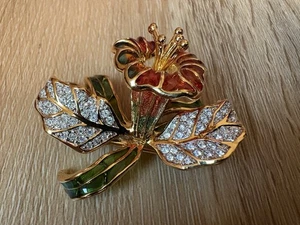 Vintage Joan Rivers Plique-a-Jour Stained Glass Crystal Orchid Flower Brooch Pin - Picture 1 of 5