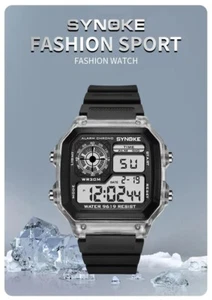 SYNOKE Digitaluhr Wasserdicht Sport Schwarz Weiß Transparent - Bild 1 von 5