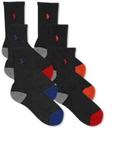 NWOT Ralph Lauren Boy Black 4Pk Color Blocked Quarter Crew Socks 8-9 pma0244 - Picture 1 of 1