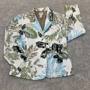 Chico's Blazer Women's 1 Blue Green Floral Tropical Beach Office Church Business - Picture 1 of 11