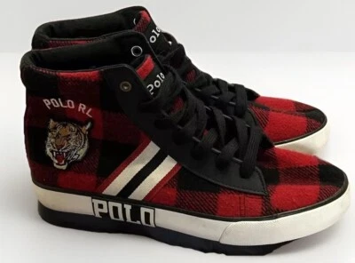 Niños Polo Ralph Lauren Medio Top Tigre Negro/Rojo Zapatos a Cuadros Juveniles Talla 5 Euro 37 Foto 1 de 4