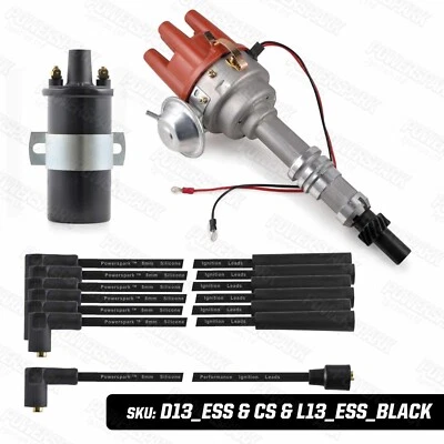 Ford Essex V6 Electronic Distributor with Sports Coil and Black 8mm HT Leads - Image 1 of 4