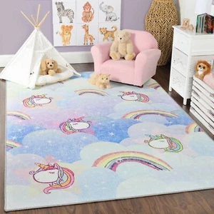 Unicorn Non-Slip Kids Playroom Nursery Washable Indoor Area Rug - Picture 1 of 15
