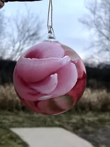 Adorno de vidrio artístico rosas florales pintadas a mano soplado en tonos de rosa - Imagen 1 de 5