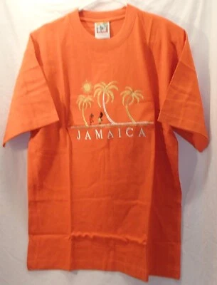 Camiseta Jamaica Naranja Algodón Bordado Para Hombre Talla Mediana Nueva Foto 1 de 4