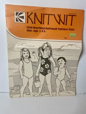 Knitwit Vintage Swimsuit Pattern One Piece Girls Kids 2-6 Bathers 1976 - Image 1 of 4