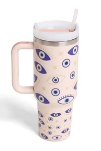 COMFYLUXE Evil Eyes 40oz Stainless Steel Insulated Tumbler Handle Lid Straw - Picture 1 of 3