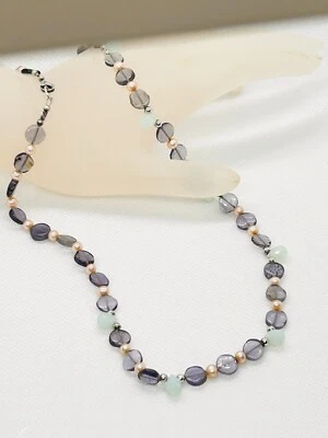 Delicado Collar Perla Iolita Hecho con Gotas de Cristal de Swarovski y Plata 925 Foto 1 de 4