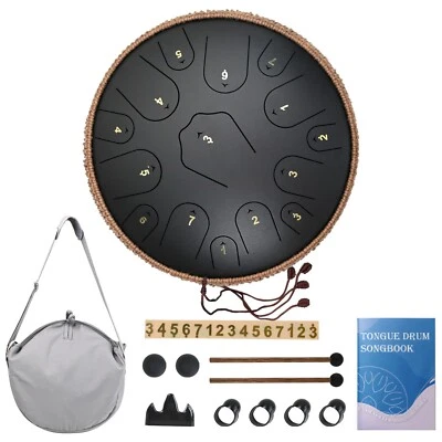 LIDGUNI Steel Tongue Drum 15 Notes 14 Inch Hand Pan Drum C Major panda drum pro Black