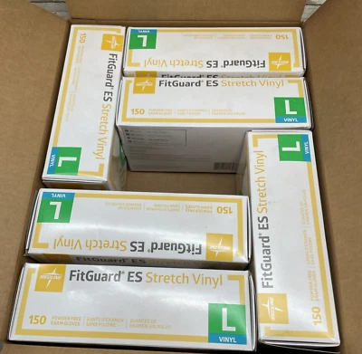 Guantes de examen de vinilo elástico MEDLINE FITGUARD ES *6 cajas* Tamaño: GRANDE, MANF: 10/21 Foto 1 de 4