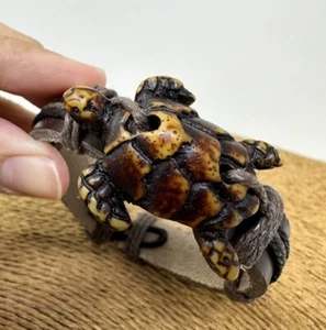 Handcrafted Brown Turtle Bracelet with Adjustable Leather Cord – Unique Jewelry - Picture 1 of 18