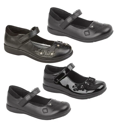 Niñas Zapatos Escolares Negros Mary Jane Correa Táctil Gato Floral Cuero Sintético Zapatos Talla Foto 1 de 4