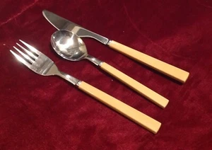 Vintage Anacapa Forge Satinless Tan 3 pc Place Setting Japan - Picture 1 of 2