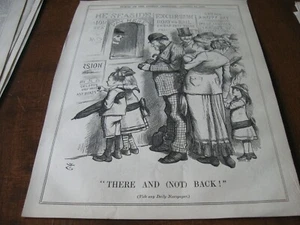 1878 Original POLITICAL CARTOON - TRAIN STATION Ticket Taker is SKULL for DEATH - Picture 1 of 2