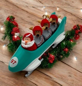 Hallmark Keepsake 1997 Downhill Run Christmas Ornament Santa & Reindeer Bobsled - Picture 1 of 6