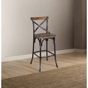 Zaire Antique Black & Antique Oak Finish Bar Chair, Wood Armless Bar Chair - Picture 1 of 5
