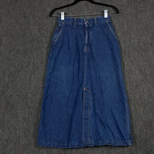 Levi's Vintage Orange Tab Size 10 A-Line Midi Skirt Blue Denim Pockets Slit - Picture 1 of 12