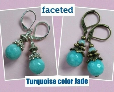 faceted TURQUOISE BLUE JADE drop earrings handcrafted CHOOSE XX - Image 1 of 4