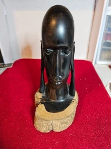 VINTAGE ORIGINAL KENYAN HAND CARVED AFRICAN MALE BUST MADE OF WOOD ESTATE FIND - Picture 1 of 13