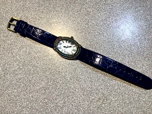 Heidi Daus Crystal Watch Genuine Blue Leather Band, New Battery Roman Numerals - Picture 1 of 8