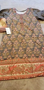 Pakistanische/indische Kurti Damen grau Baumwolle bedruckt  - Bild 1 von 9