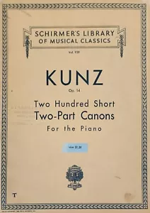 Schirmers Library Vol 939 Kunz OP 14 2 Handed Shorts Piano Music Book - Picture 1 of 3