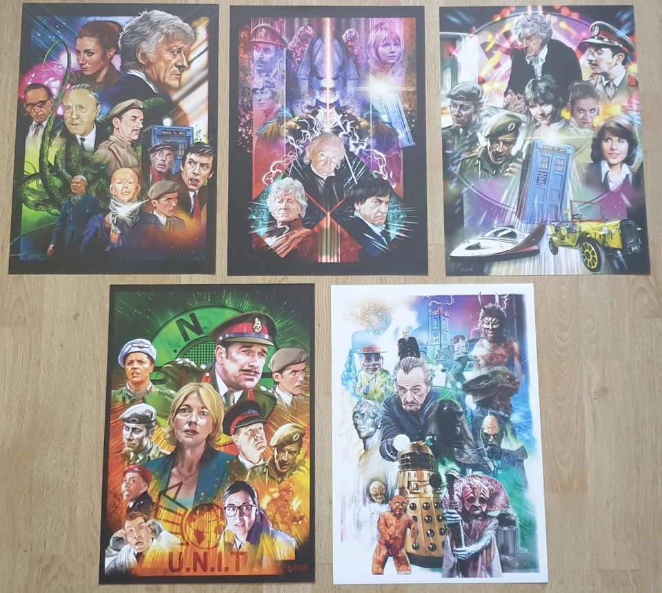 Doctor Who Third 3rd Doctor Jon Pertwee A3 Posters X5 Jason Fletcher Brand New - Image 1 of 1