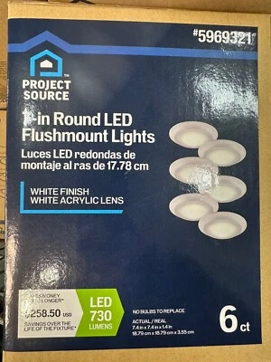 Project Source 1-Light 7.4-in Matte White LED Flush Mount Light (6-Pack)