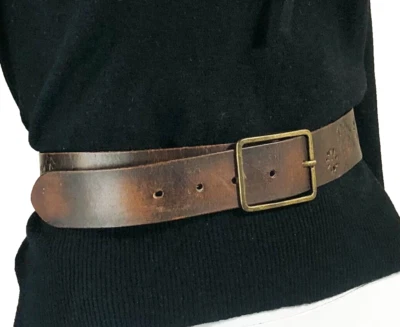 Vintage Brown Leather Belt Tooled Flowers With Brass Buckle Hippie Boho - image 1 of 4