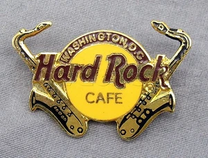 Hard Rock Cafe Pin - Washington DC Gold Saxophones Classic Logo Pin Sax - Picture 1 of 2