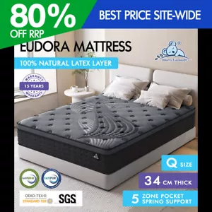 STARRY EUCALYPT Mattress Pocket Spring Queen Size Latex Euro Top 34cm 5 zone - Picture 1 of 12