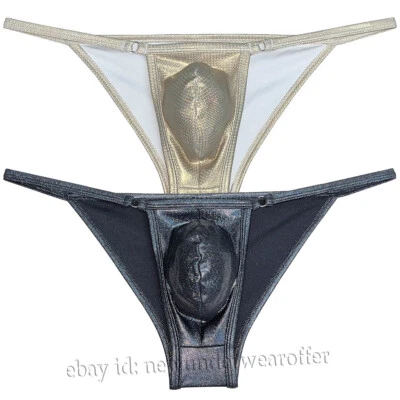 Men's Shiny Metallic Bikini Briefs Underwear Soft & Stretch String Cheeky Pants - Image 1 of 4