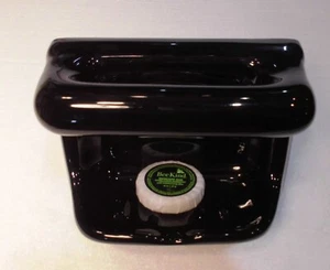Vintage Black; Ceramic Soap Dish Tray with washcloth holder/Grab Bar, made Japan - Picture 1 of 18
