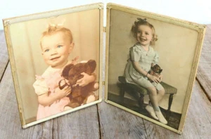 Vintage Foto 2-seitig Doppelklapprahmen Metall Fotos verziert alte Bilder ZF - Bild 1 von 9