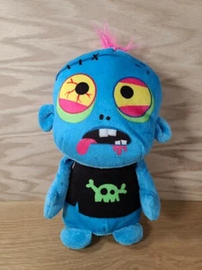 Fun Express blauer Zombie 10 Zoll Plüsch rosa Haare/schwarzes Shirt/gelbe Augen einzigartig - Bild 1 von 12