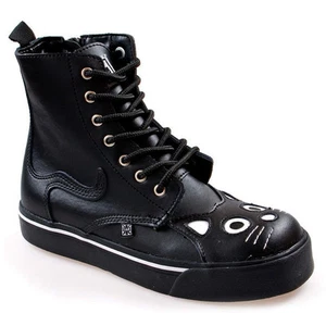 T.U.K. A6570 TUK 7 Ojos y Cremallera Punta Redonda Gatito Zapatilla Bota Negro Cuero Vegano - Imagen 1 de 8