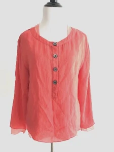 Top arrugado J Jill para mujer talla XS rosa medio botón cuello redondo túnica - Imagen 1 de 9