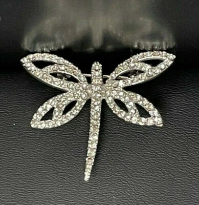 Broche libélula brillante sólido de plata de ley 925 y circonita Foto 1 de 4