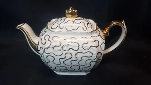 Tetera de cubo Sadler dorada blanca y dorada alrededor de los años 40 años 50 - Imagen 1 de 12