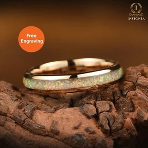 White Fire Opal & Tungsten Ring for Her - Women Wedding /Promise/Engagement Band - Picture 1 of 10