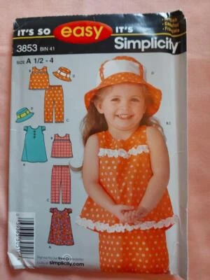 Simplicity 3853 Toddler's Dress or Top, Pants & Hat Pattern Size 6 months - 4 - Image 1 of 2