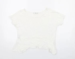 Mango Damen weiß Lyocell Basic T-Shirt Größe L runder Ausschnitt - Bild 1 von 10