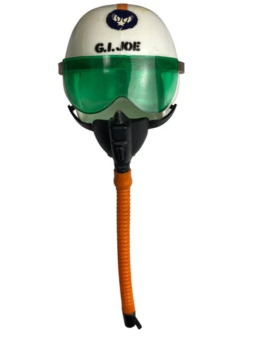 Vintage GI Joe Scramble Pilot White Helmet Green Visor Black Mask w/ Tube Cover