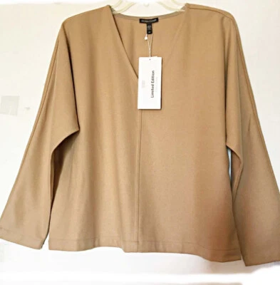 $258 Novo com etiquetas Eileen Fisher edição limitada flanela de lã macia Mel Top GRANDE L  - Imagem 1 de 4