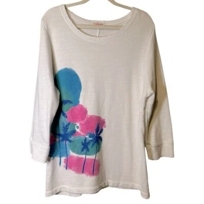 Sudadera Pullover Fresh Produce Para Mujer Blanca Estampado Palmera Mangas 3/4 L Foto 1 de 4