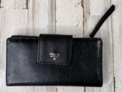 Fossil 1954 黑色钱包皮革带腕带 — 第 1/4 张图片