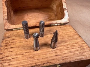 4 Piece Tungsten Carbide Burr Set, 1/4" Diam SGS Tool USA in Wood Case - Picture 1 of 9